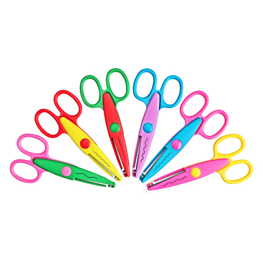 Asdirne Kids Scissors, Kids Craft Set of 6, Children Serrated, Zig